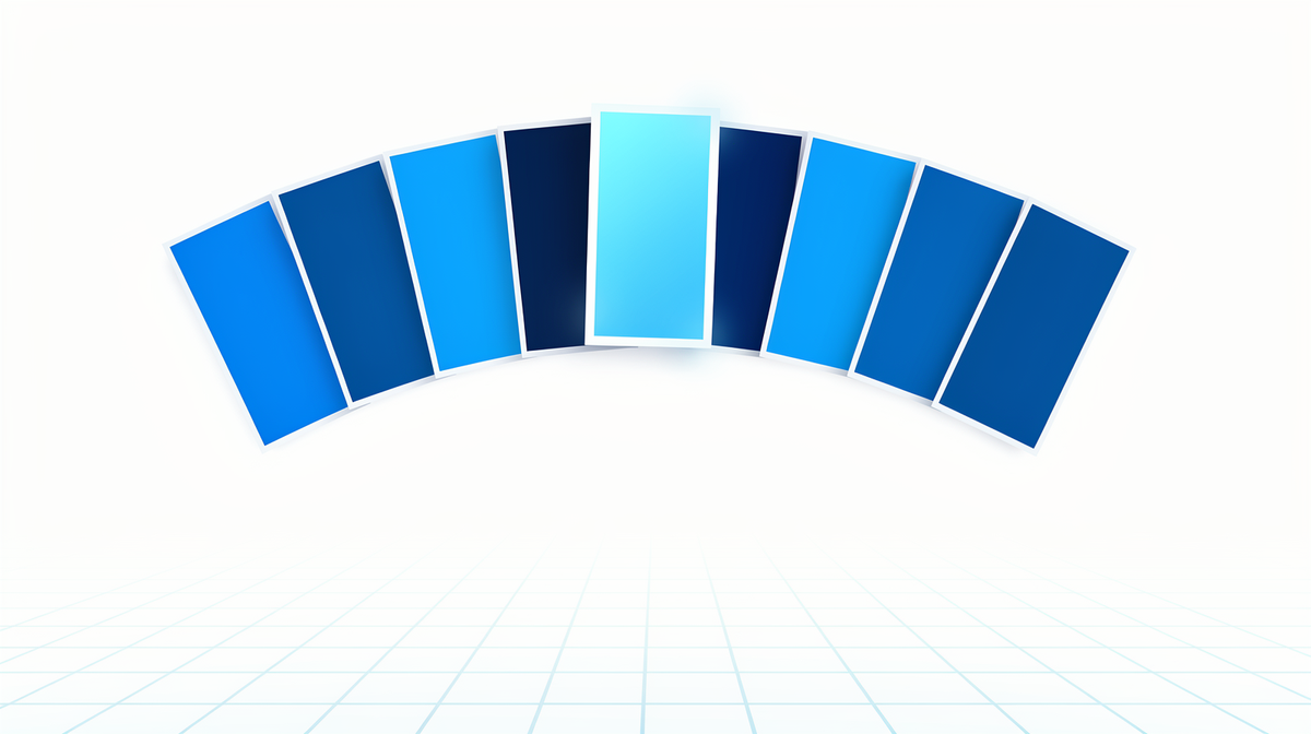 Tien blauwe panelen in een waaier, waarvan er een lichter naar voren staat, als beeld voor tien ERP-systemen waaruit je er een kiest.