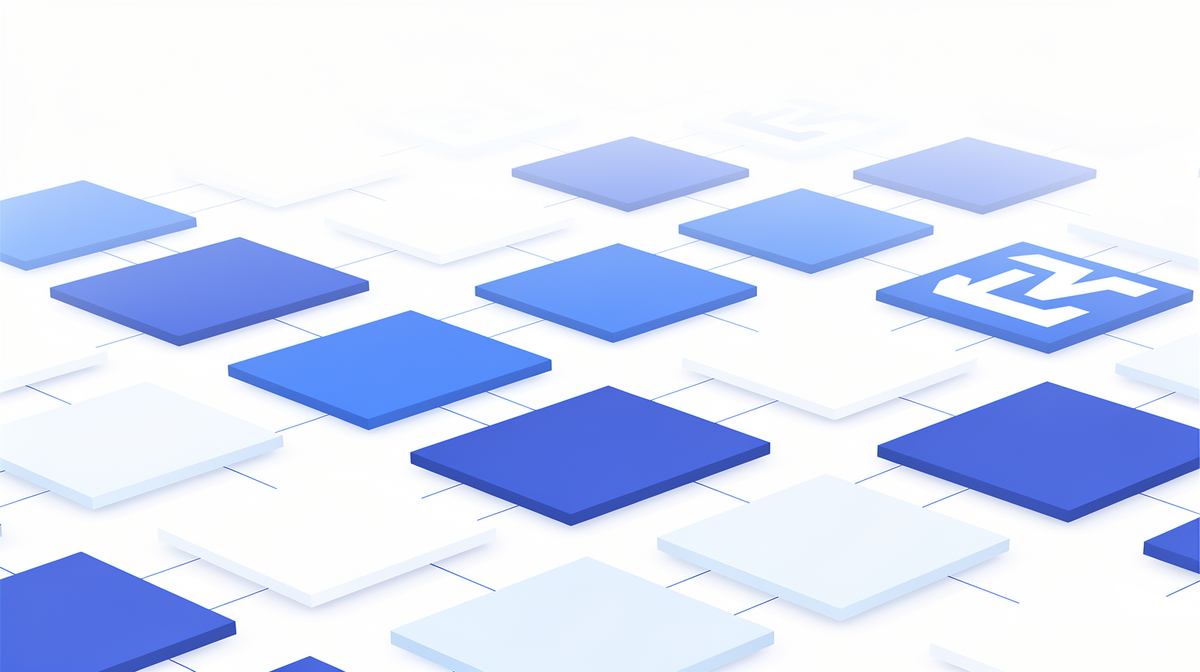 A grid of light cards laid out like a bright factory floor plan on white.