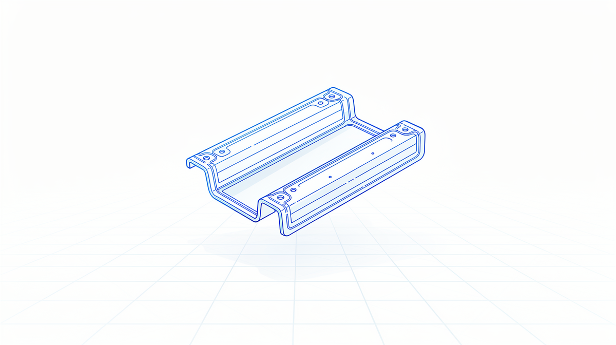 Een cobaltblauw wireframe van een plaatdeel met een doorlopende gereedschapsbaan.