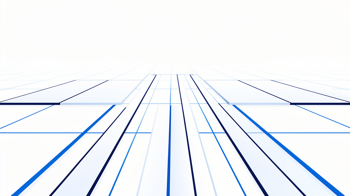 Eén cobalt lijn die zich splitst in een waaier van lichte panelen op een blauw perspectiefraster.