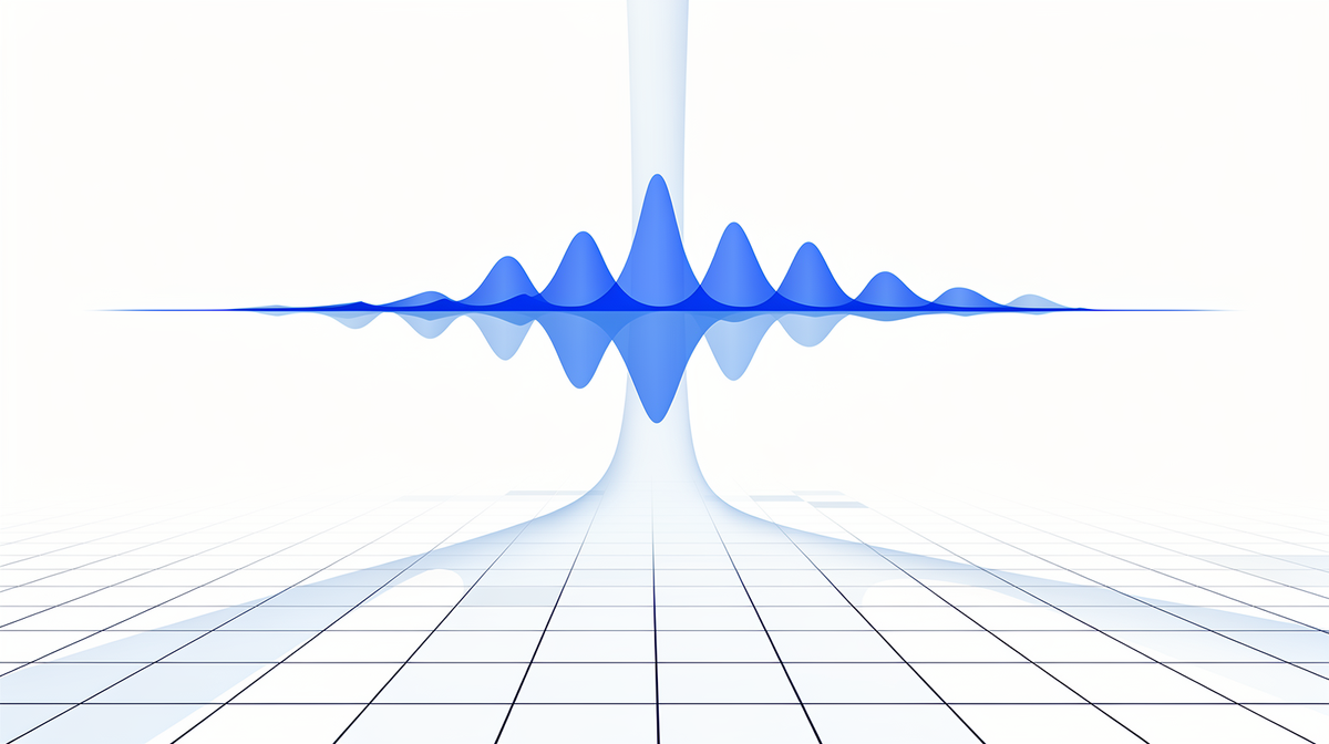 Cobalt waveform between an upper plane and a lower grid meeting in the middle.