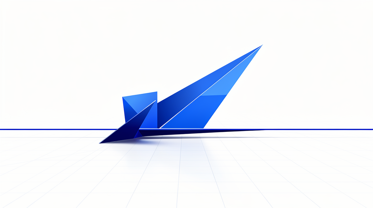 A sheet-metal plane rising into a refined cobalt form above a flat baseline.